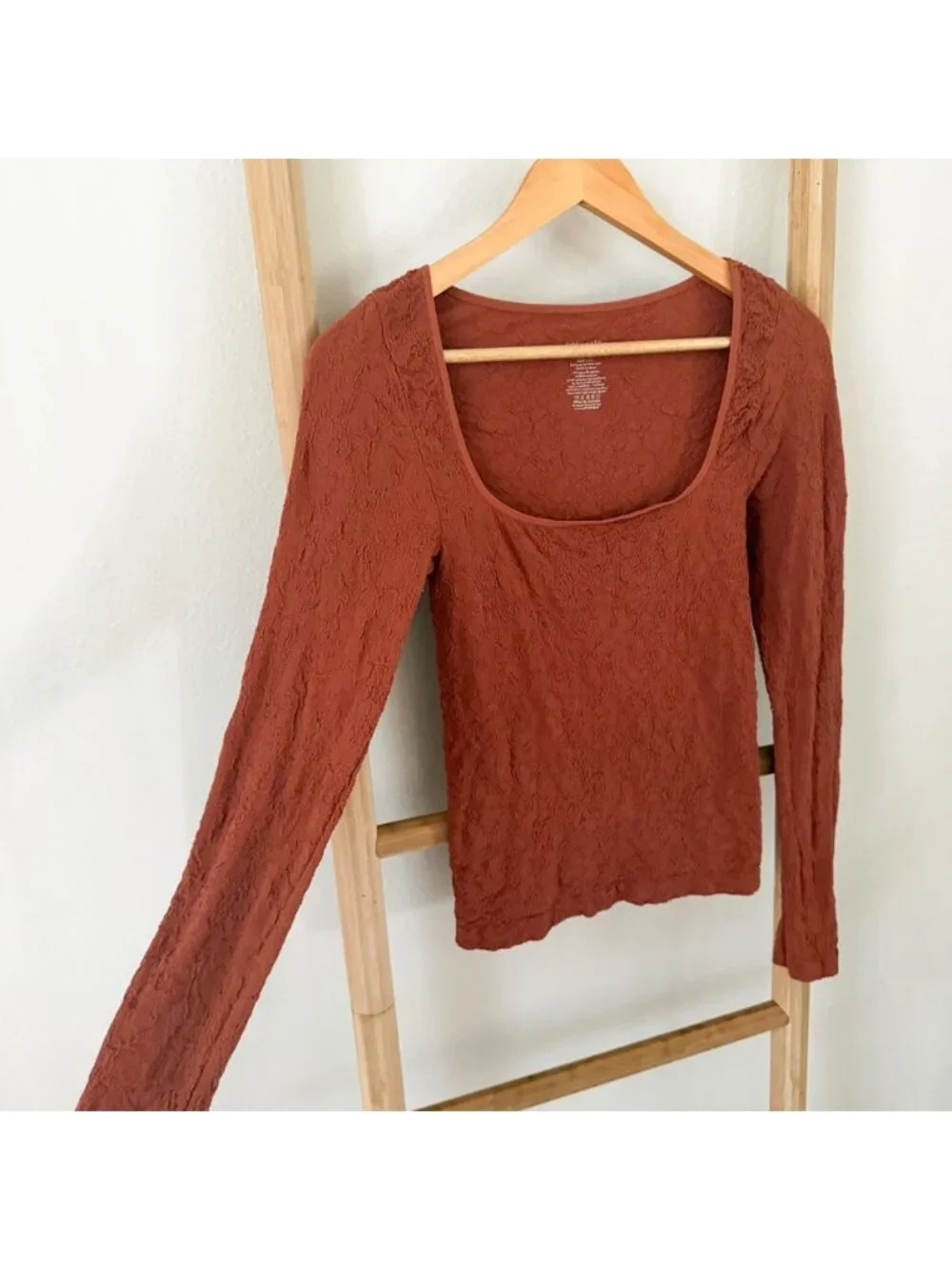 Free People Intimately Have It All Long Sleeve Textured Top Rust M/L